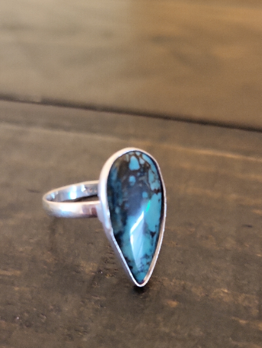 Sterling Silver Teardrop Turquoise Ring - Blue Stone
